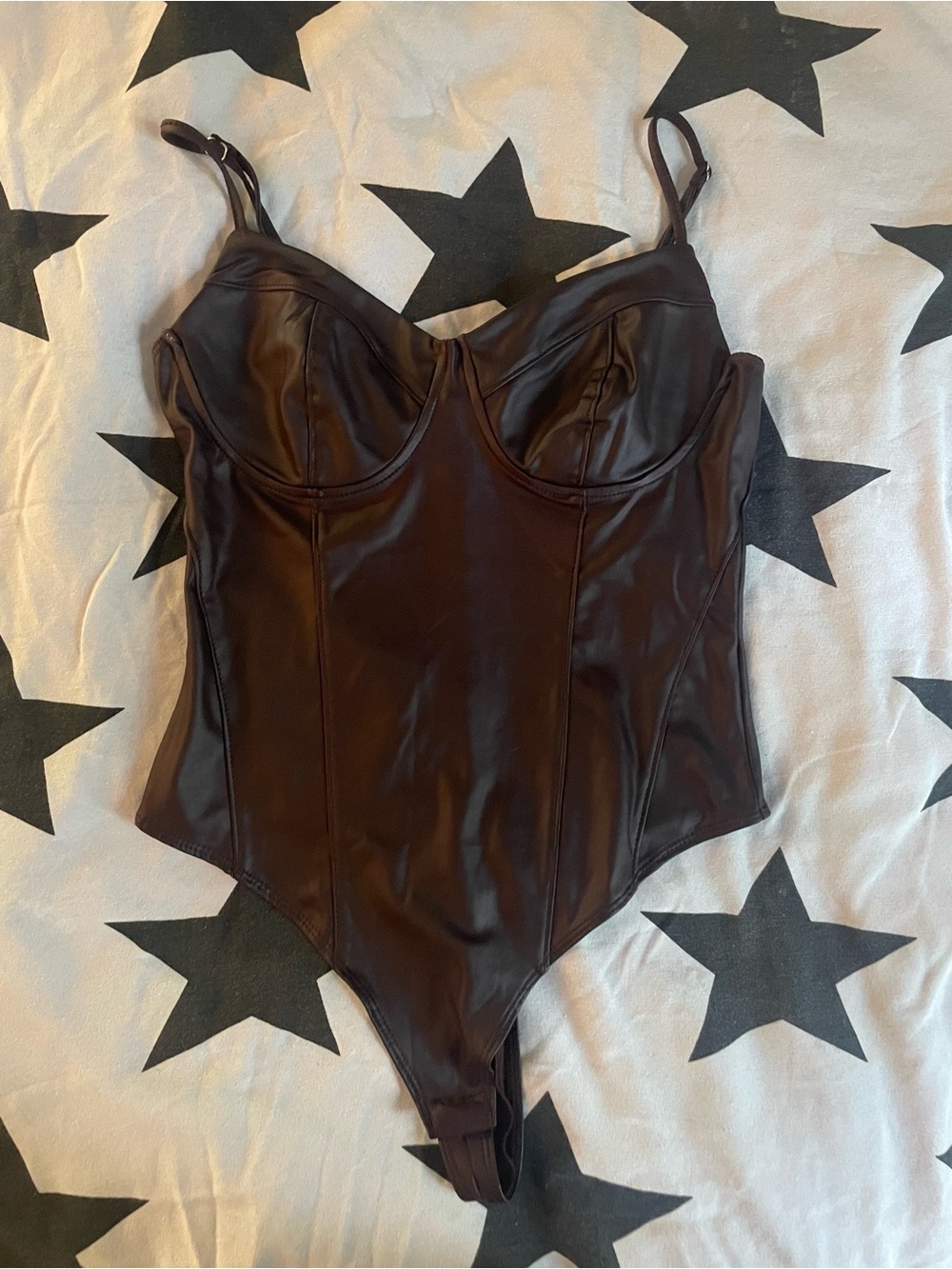 Faux Leather Burgundy Bustier Bodysuit
